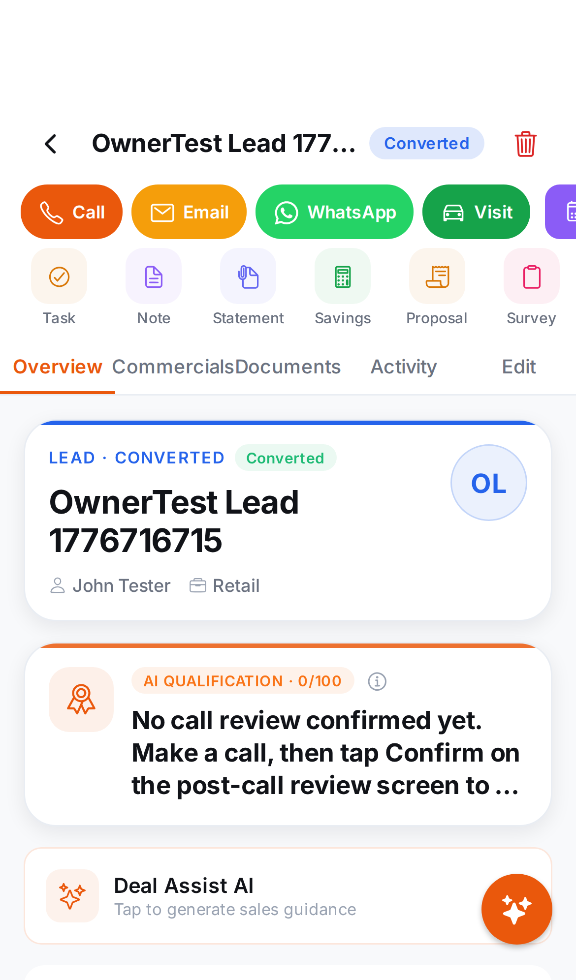 Closerr lead record with activity timeline
